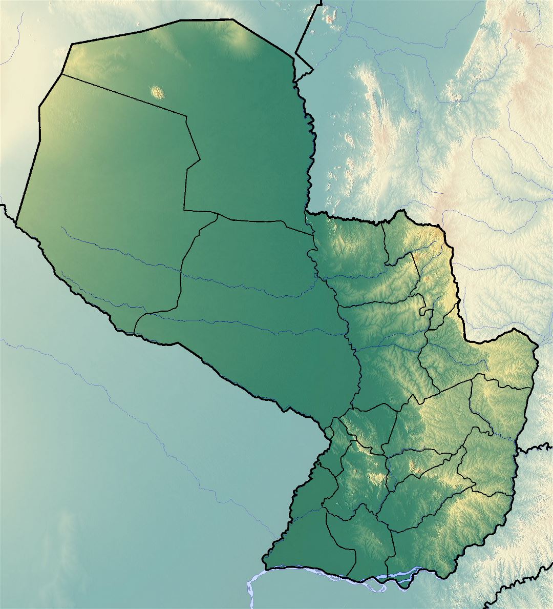 Large relief map of Paraguay