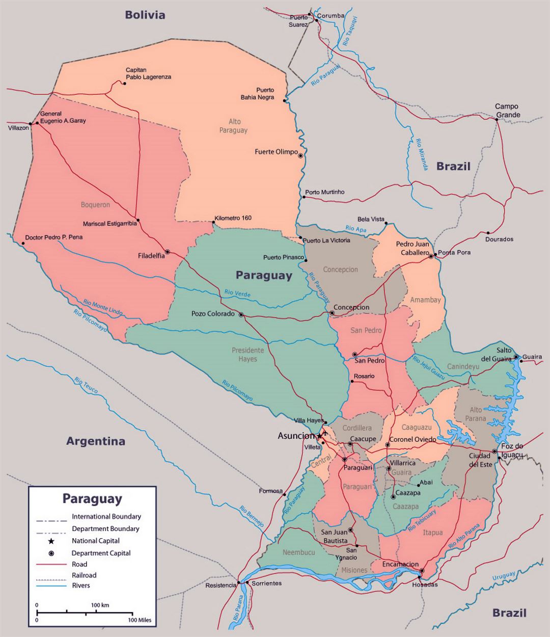 Political and administrative map of Paraguay