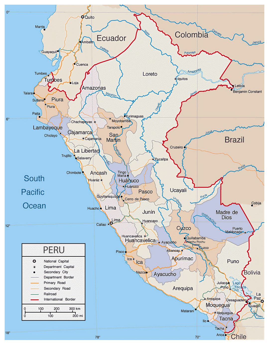 Detailed political and administrative map of Peru