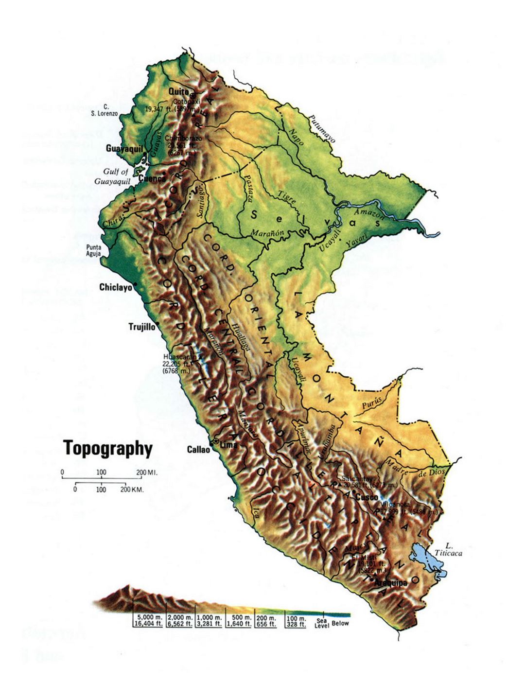 Detailed topographical map of Peru