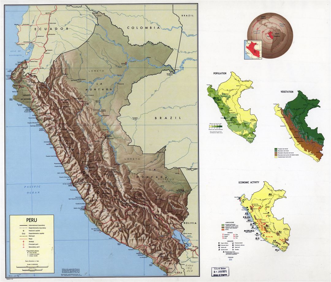 Large scale country profile map of Peru - 1970
