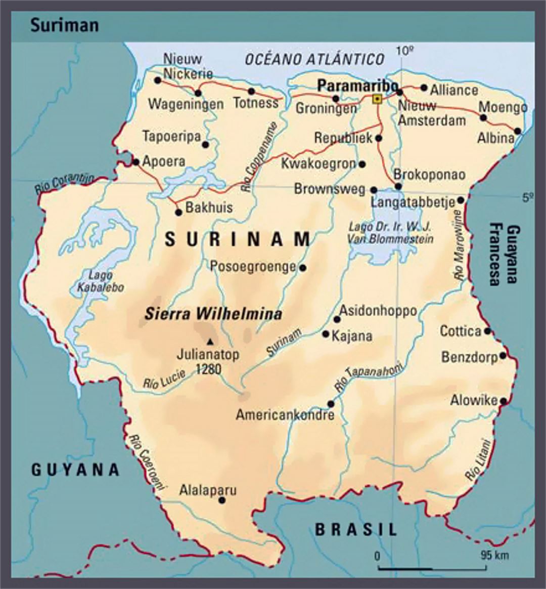 Elevation map of Suriname