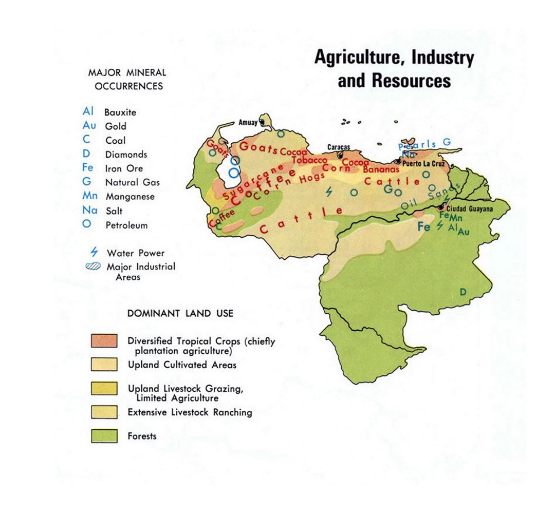 Detailed map of Agriculture Industry and Resources of Venezuela