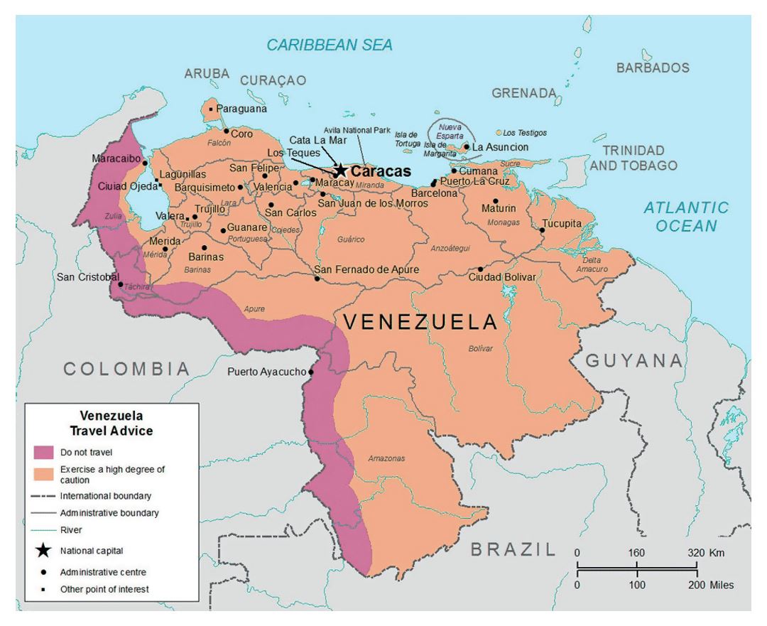 Detailed map of Venezuela