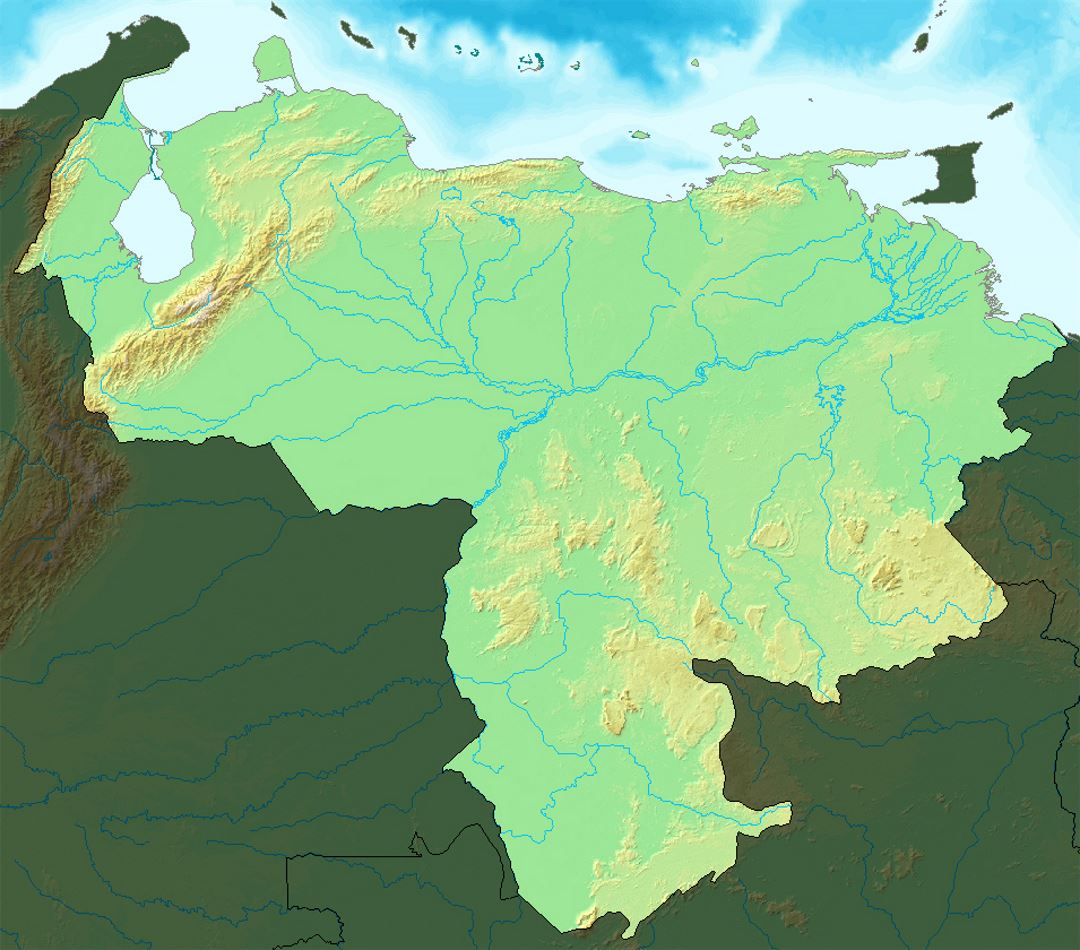 Detailed relief map of Venezuela