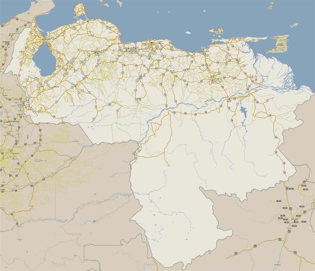 Large road map of Venezuela with cities