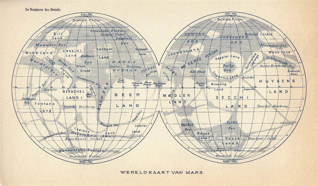 Detailed old map of Mars - 1898