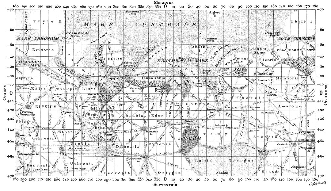 Detailed old map of the Mars surface - 1900