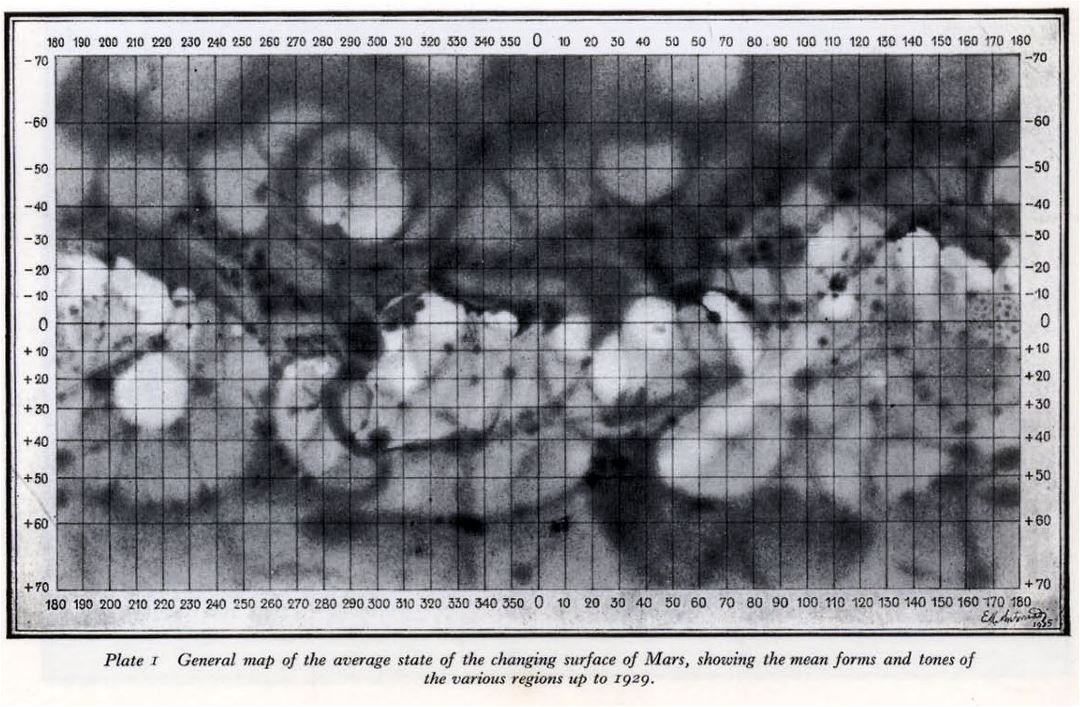 Detailed old map of the Mars surface - 1929