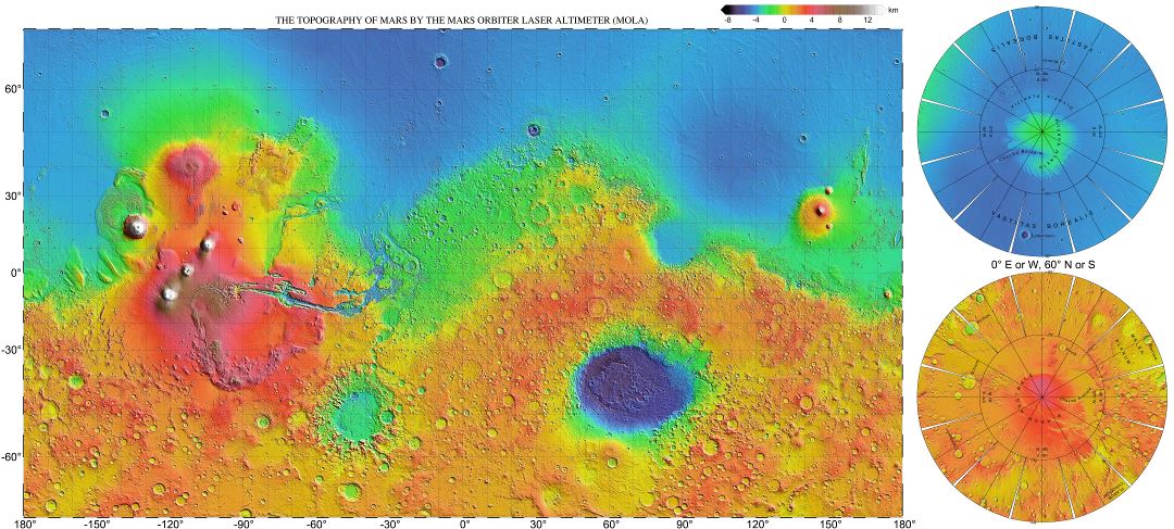 Large scale (hires) detailed topographic map of Mars