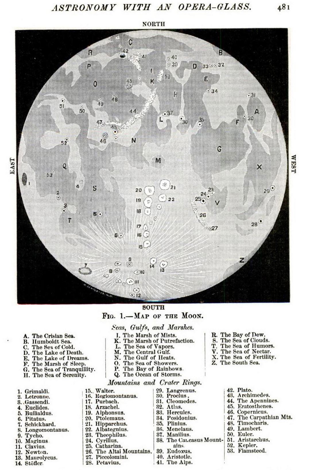 Detailed old map of the Moon - 1887