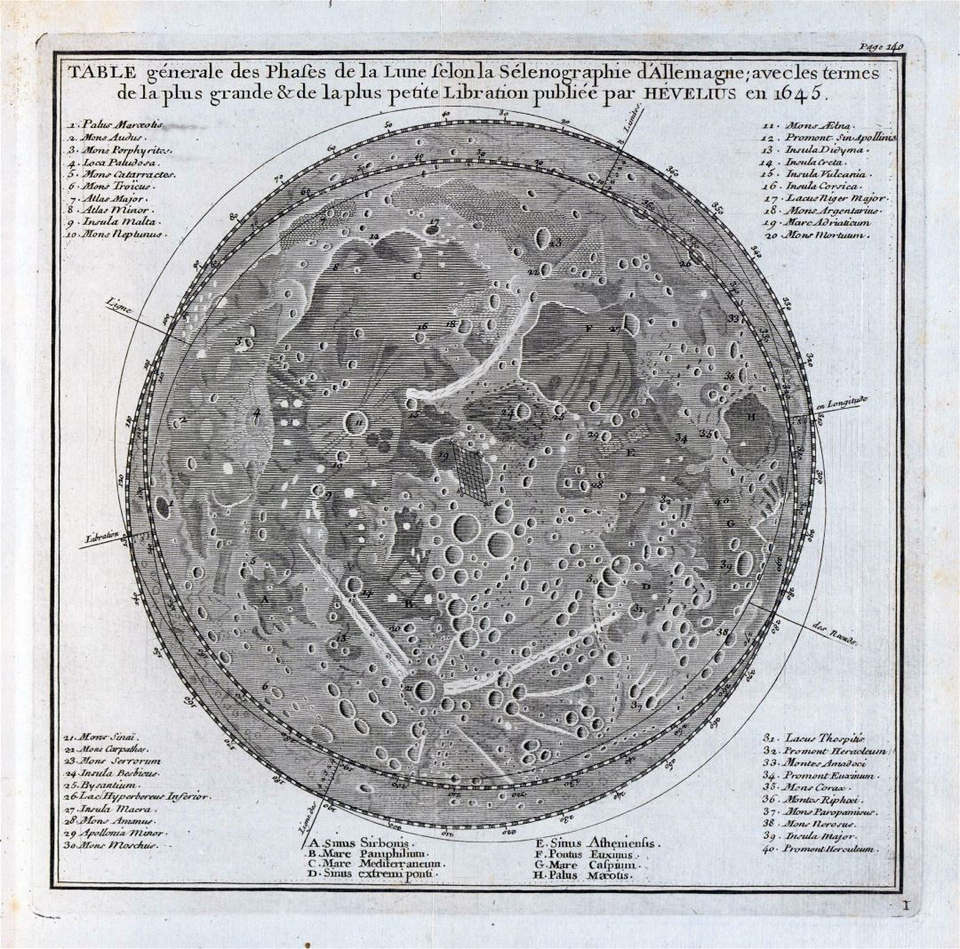 Large scale detailed old map of the Moon - 1647