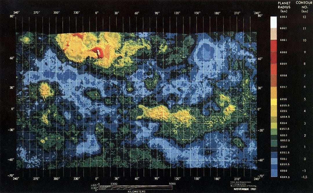 Large detailed topographic map of Venus - 1981