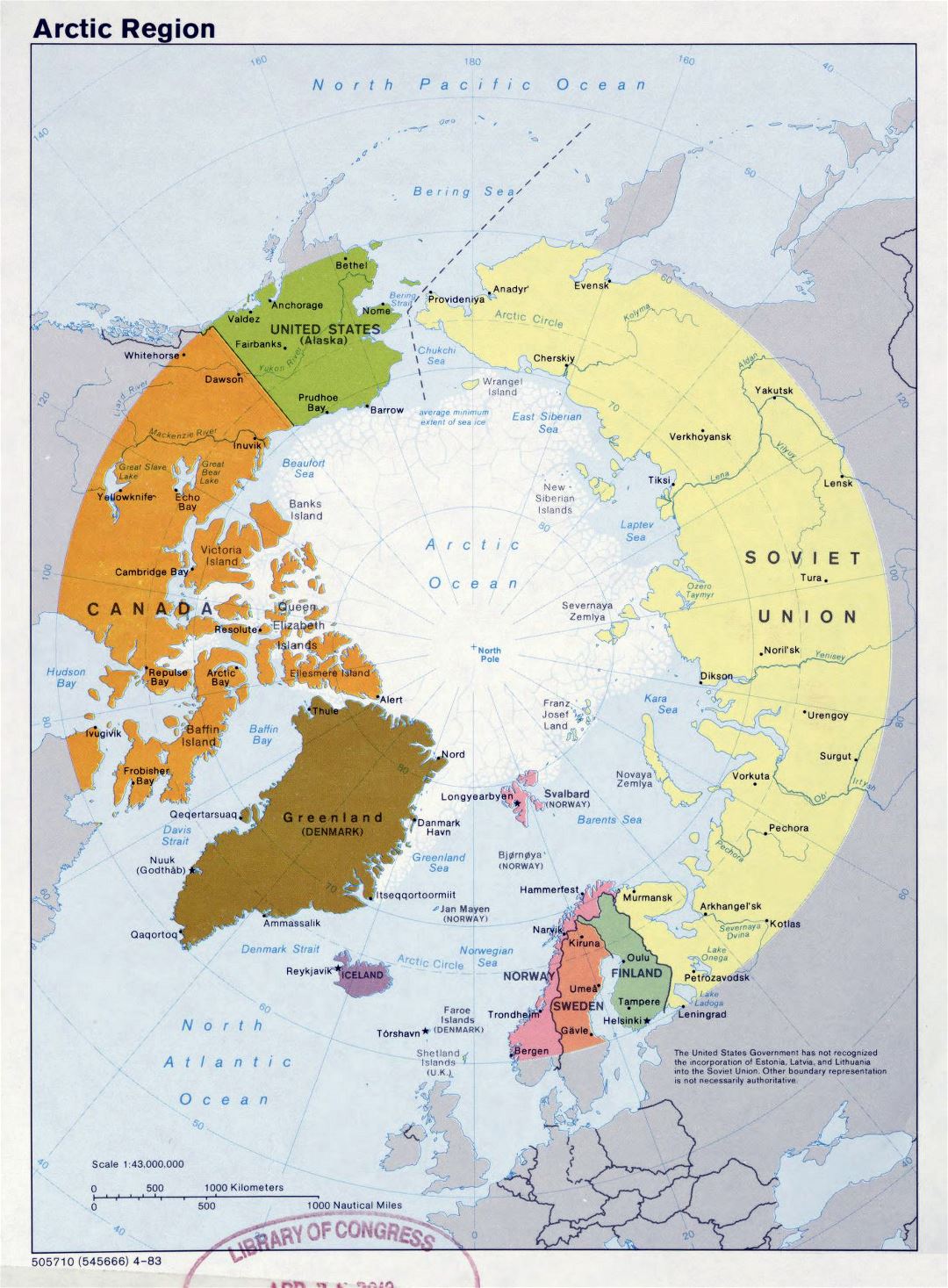 Large detailed political map of Arctic Region - 1983