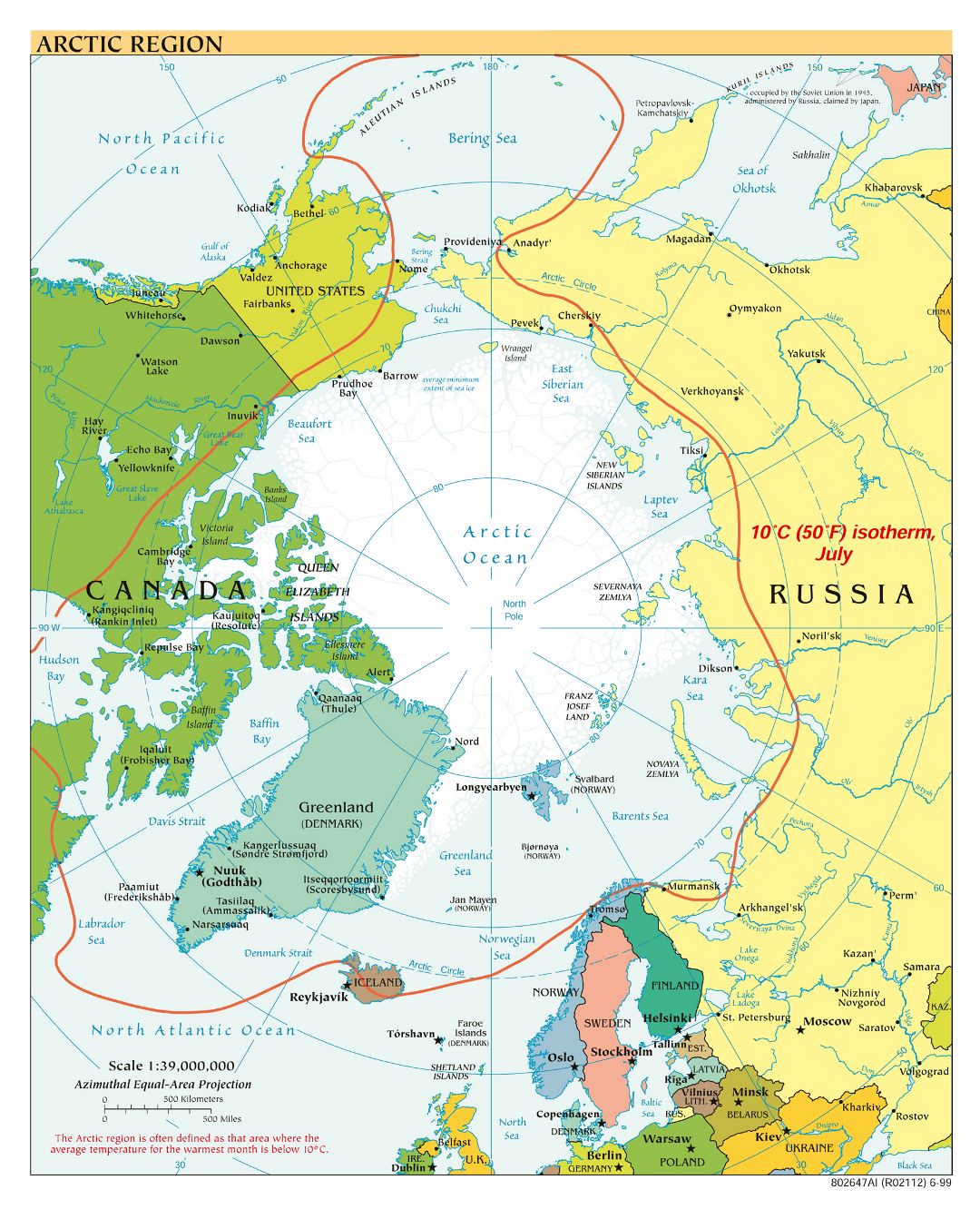 Large detailed political map of Arctic Region - 1999
