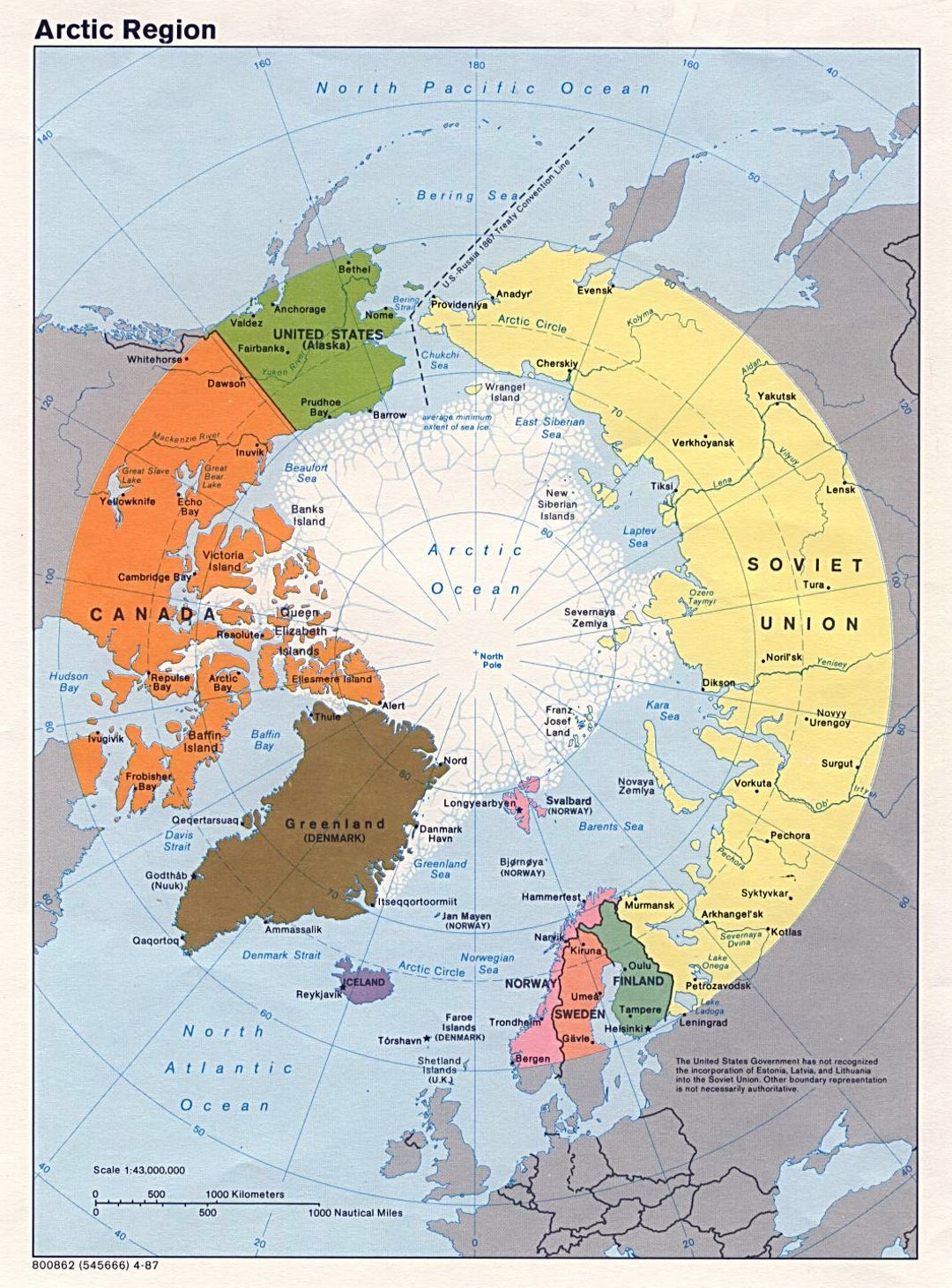 Large political map of Arctic Region - 1987