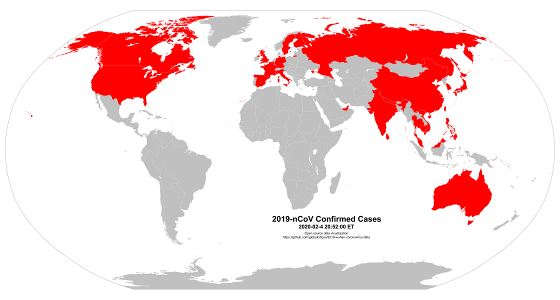 Covid 19 World map - 2020-02