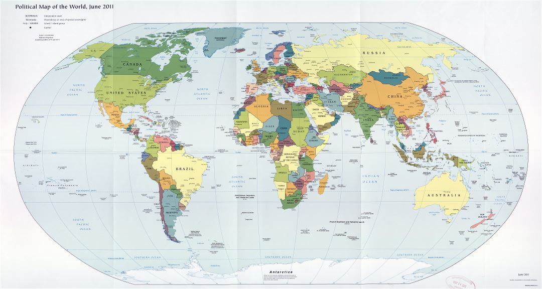 Large scale detailed political map of the World - 2011