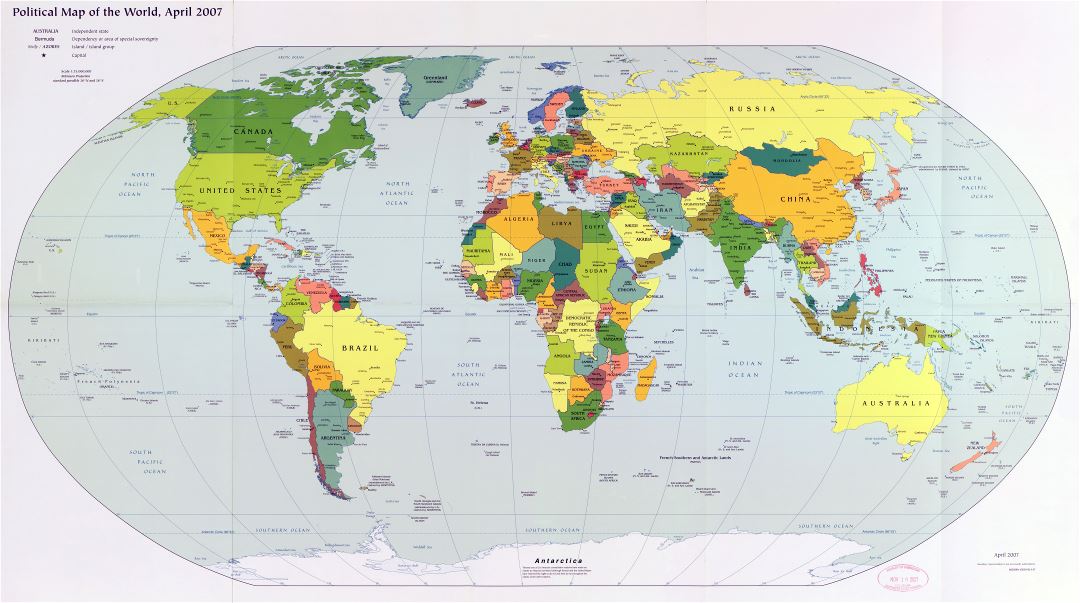 Large scale detailed political map of the World with major cities and capitals - 2007