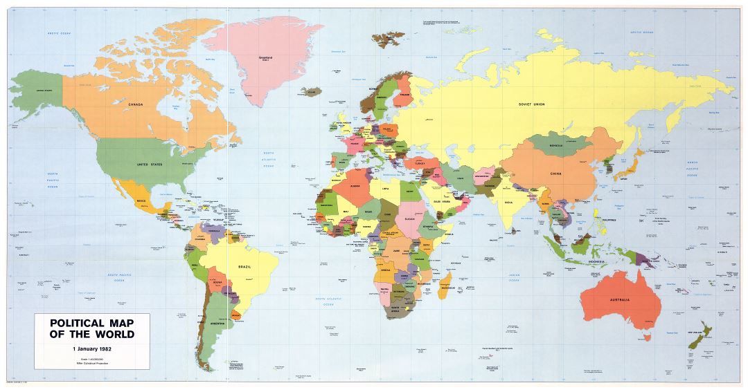 Large scale political map of the World - 1982