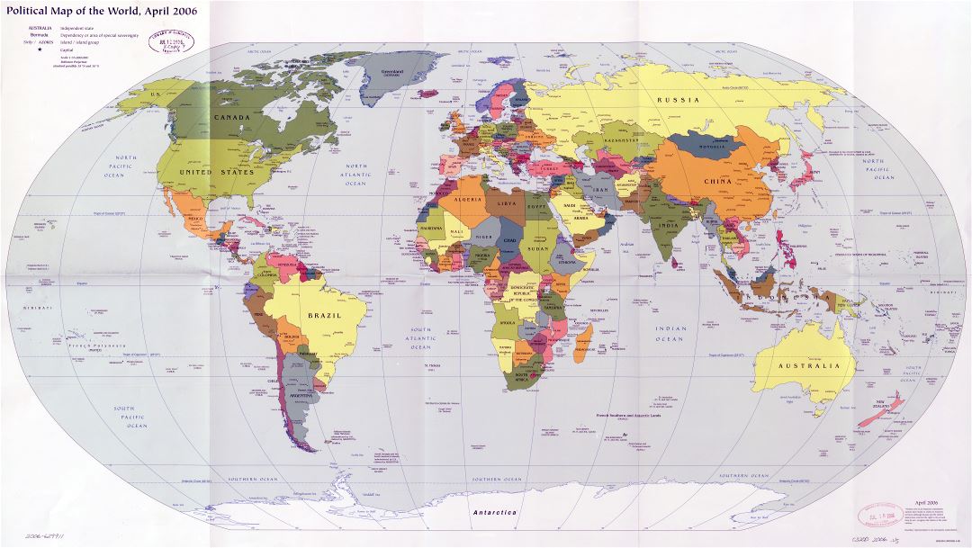 Large scale political map of the World with major cities and capitals - 2006