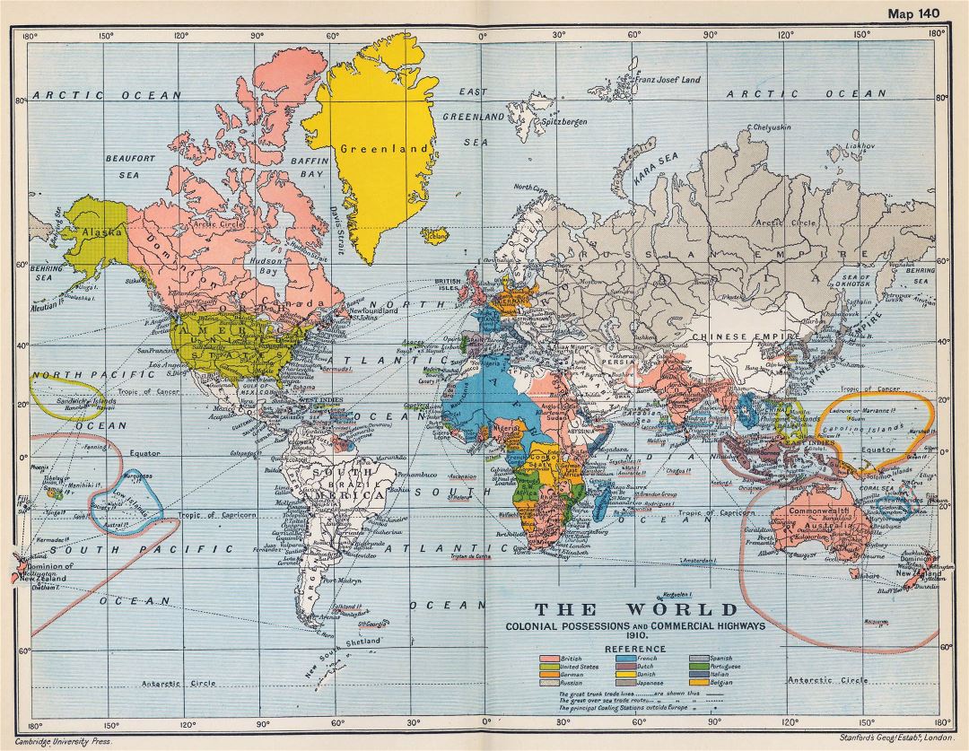 Large old political map of the World - 1910