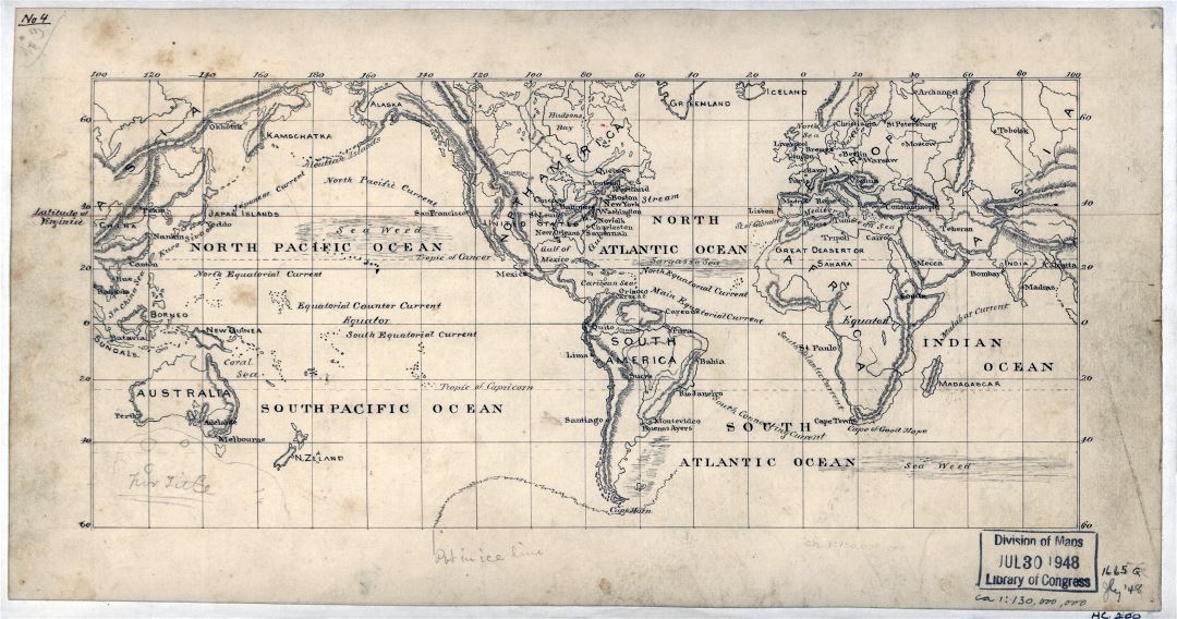 Large scale old map of the World - 1875