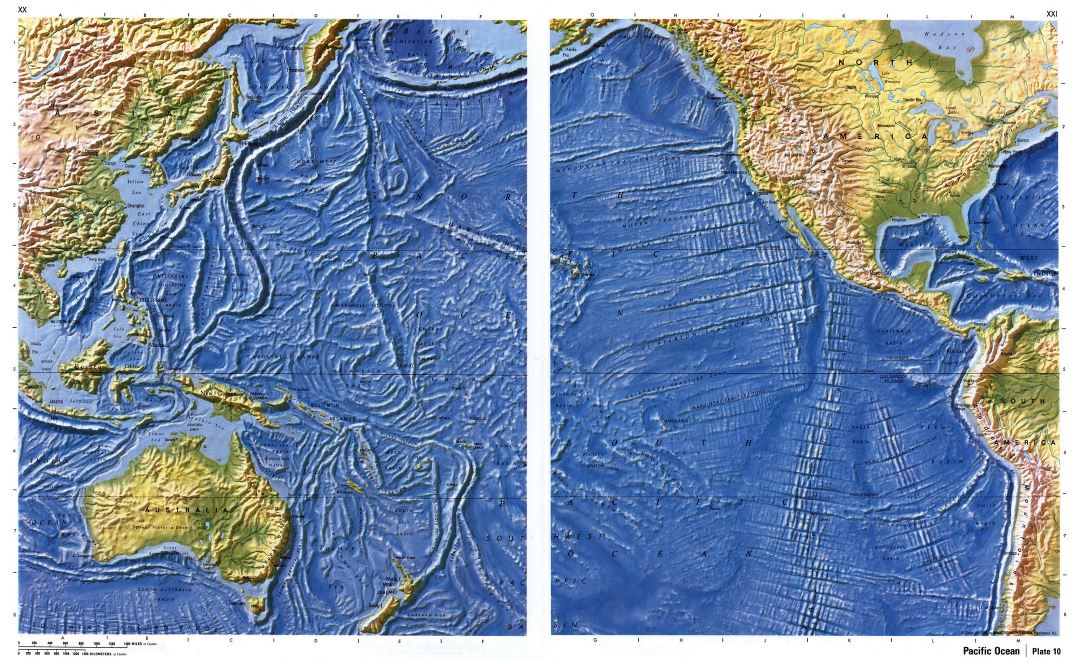 Large detailed relief map of Pacific Ocean