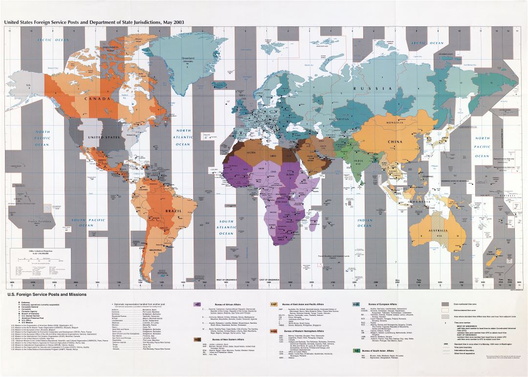Large scale detailed map of the United States foreign service posts and Department of State jurisdictions - 2003