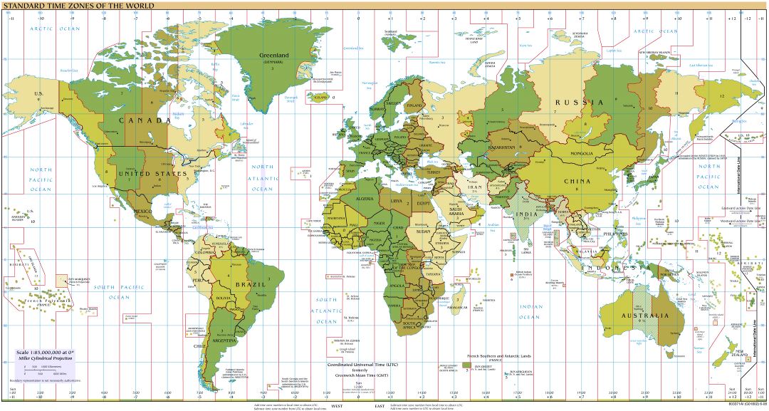 Large detailed map of Standart Time Zones of the World - 2008