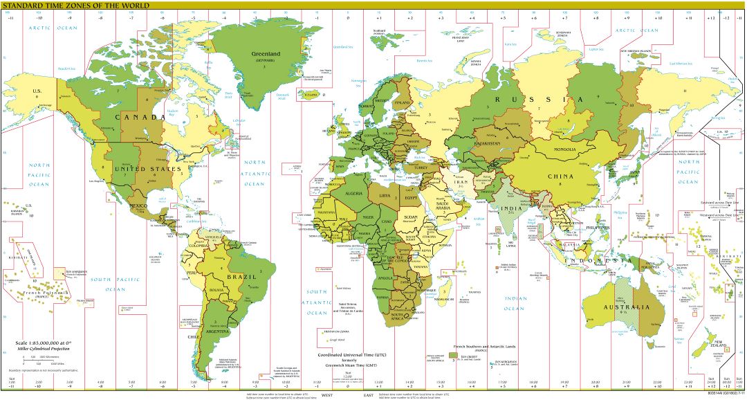 Large detailed map of Time Zones of the World - 2011