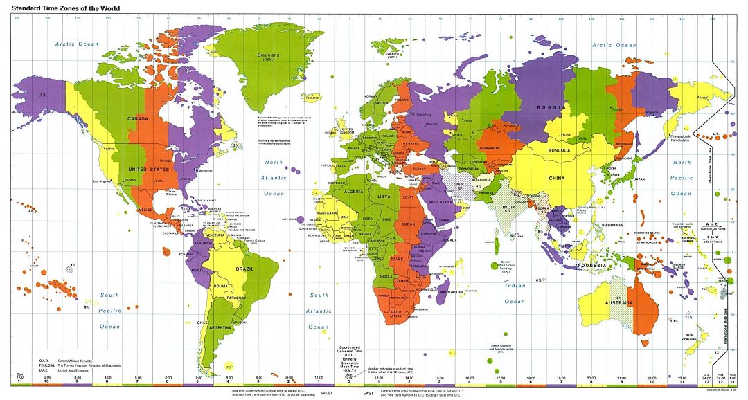 Large map of Standart Time Zones of the World - 1995