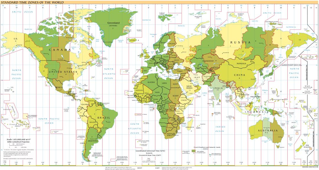 Large map of Standart Time Zones of the World - 1999
