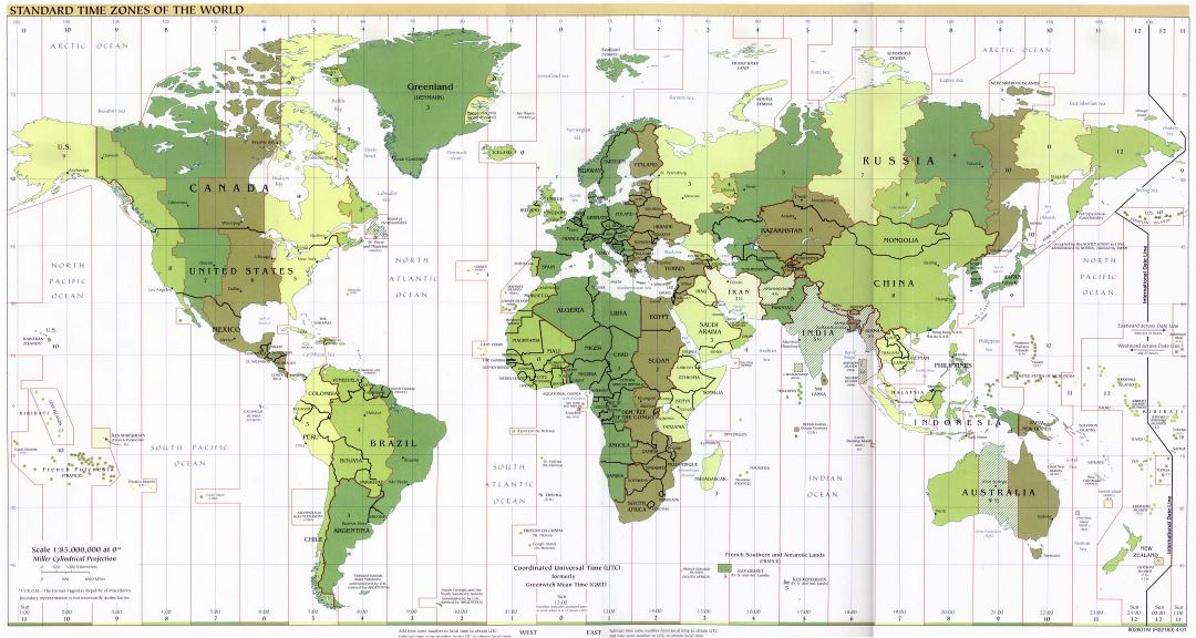 Large map of Standart Time Zones of the World - 2001