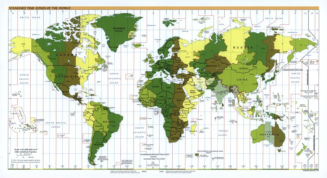 Large scale Standard Time Zones of the World map - 2003