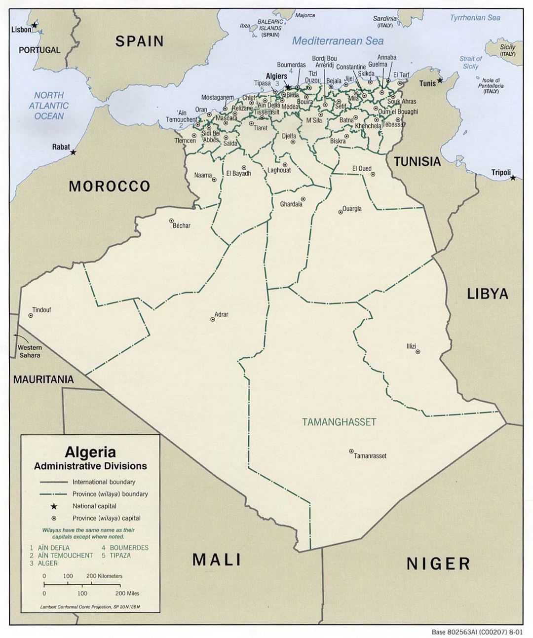 Detailed administrative divisions map of Algeria - 2001 | Algeria ...