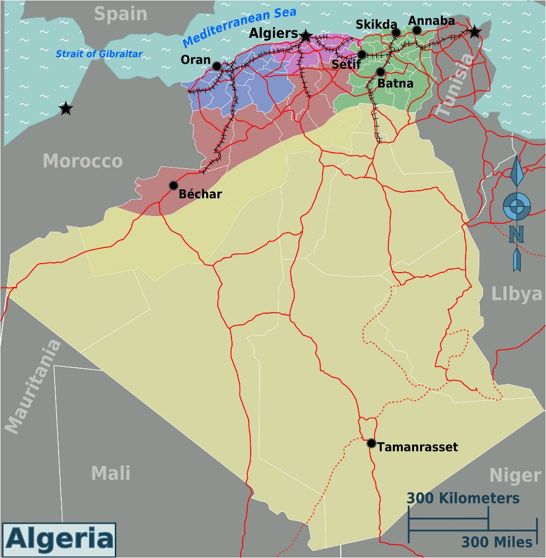 Large regions map of Algeria