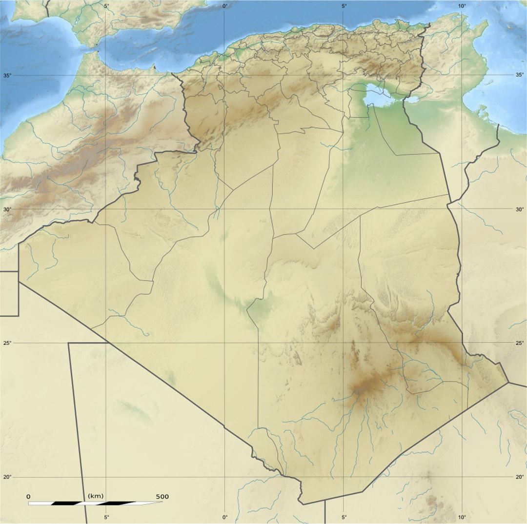 Large relief map of Algeria