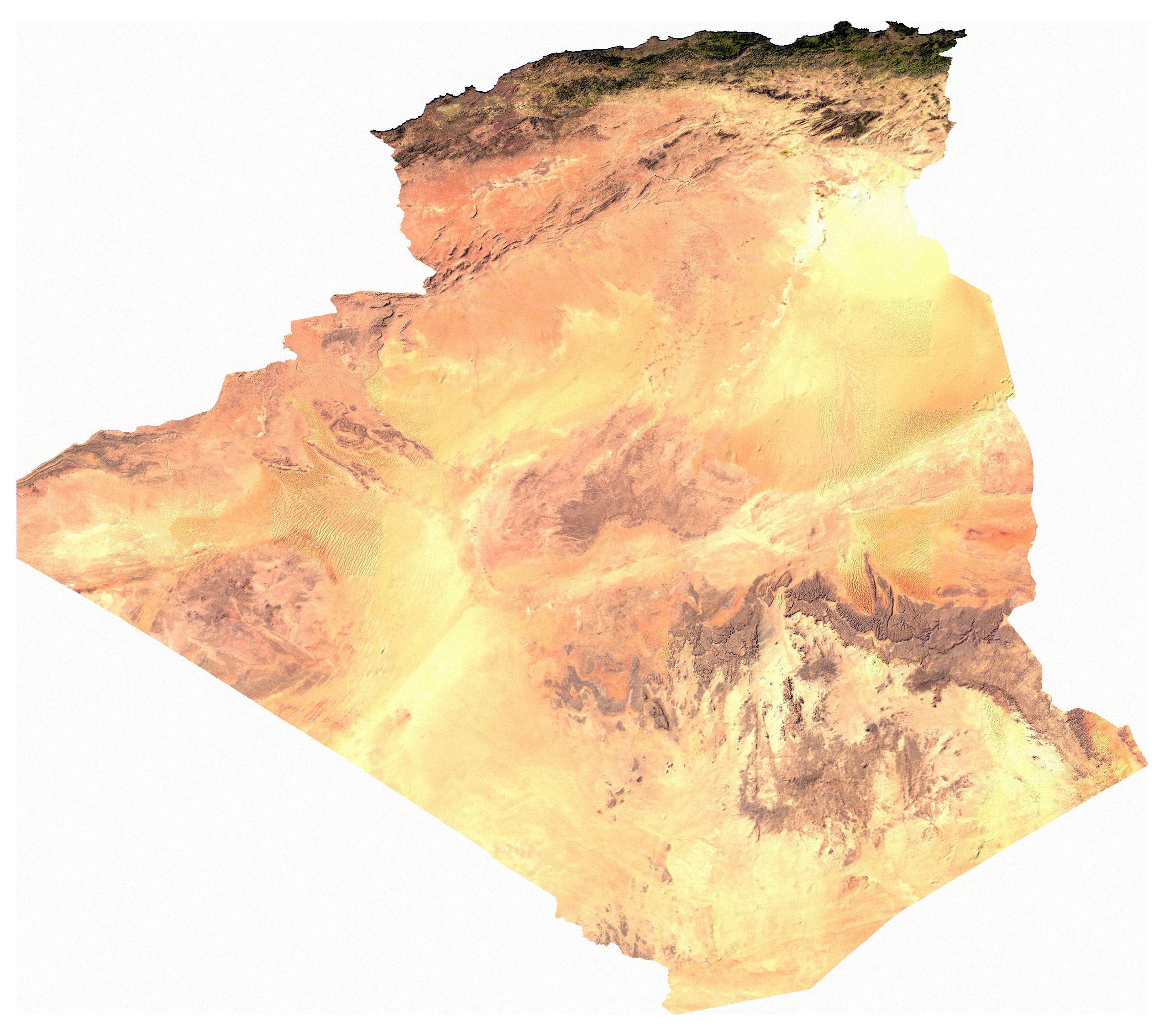 Large satellite map of Algeria Algeria Africa Mapsland Maps of the World