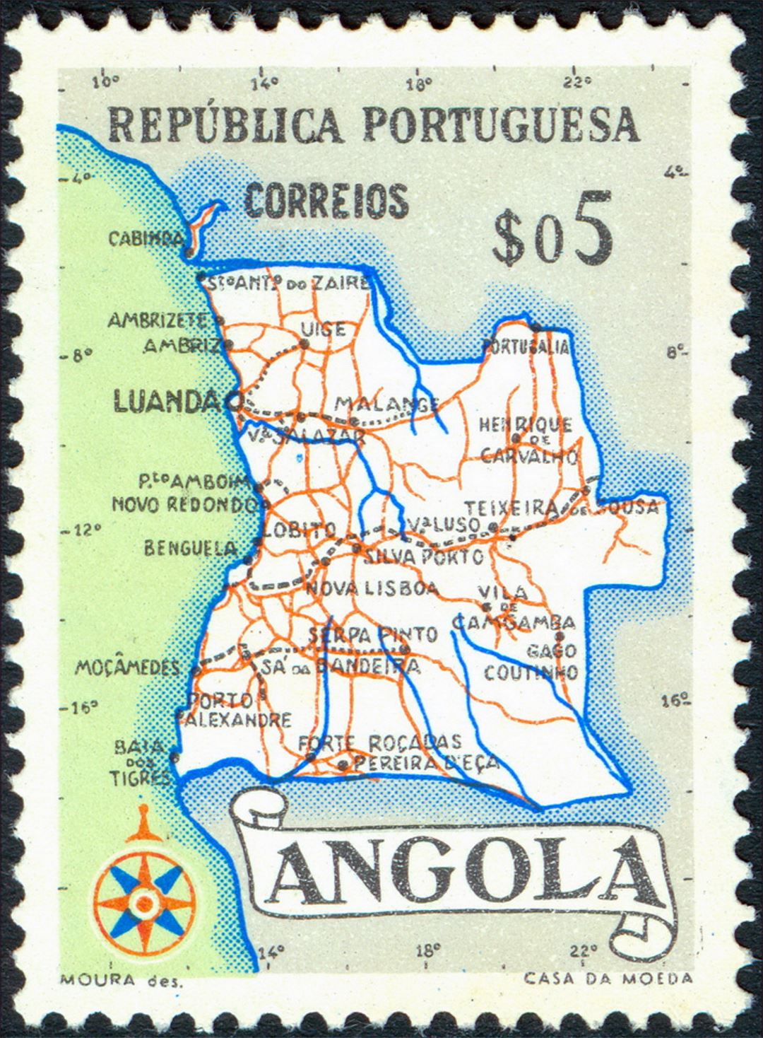 Detailed post stamp map of Angola