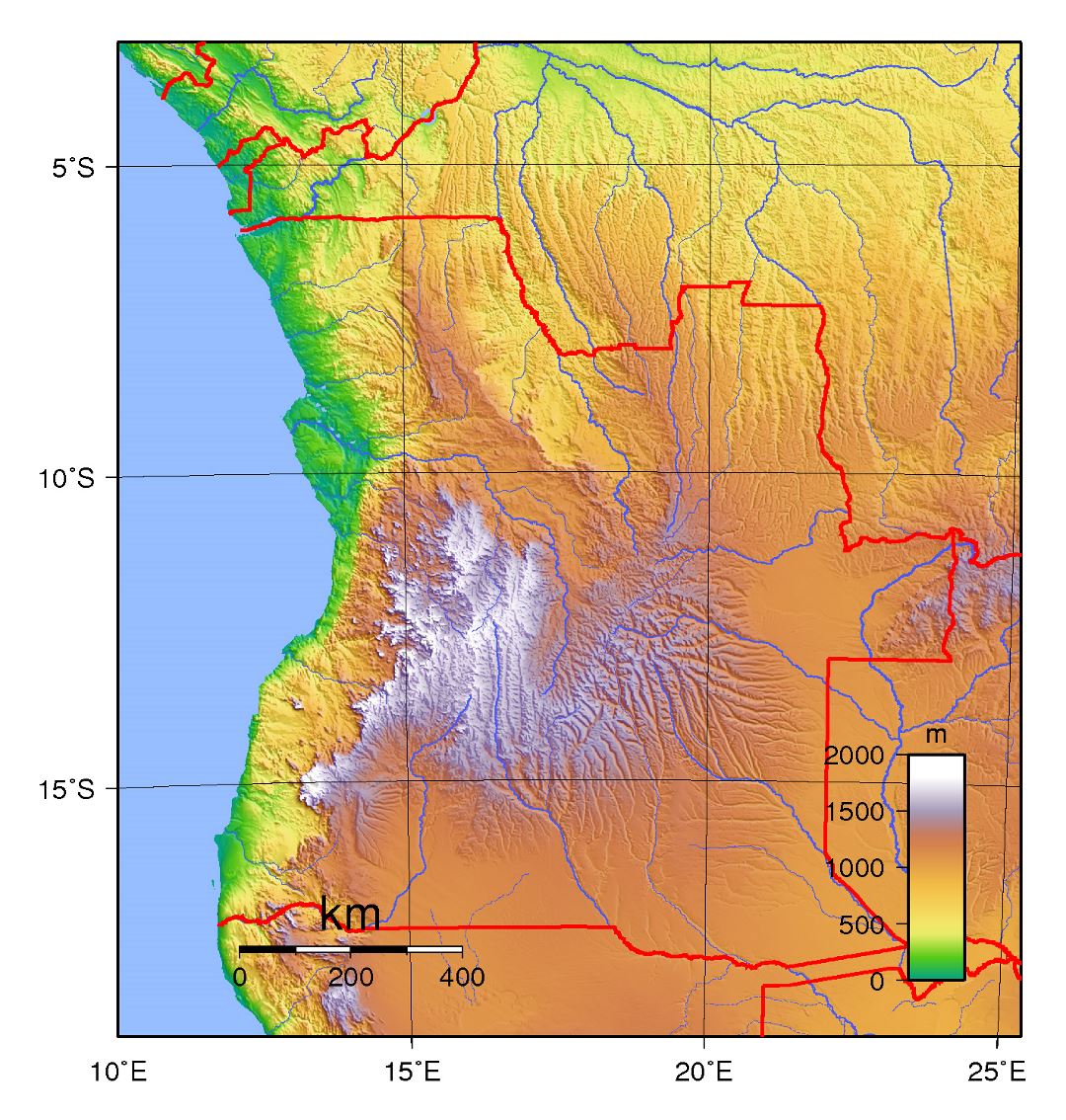 Large physical map of Angola
