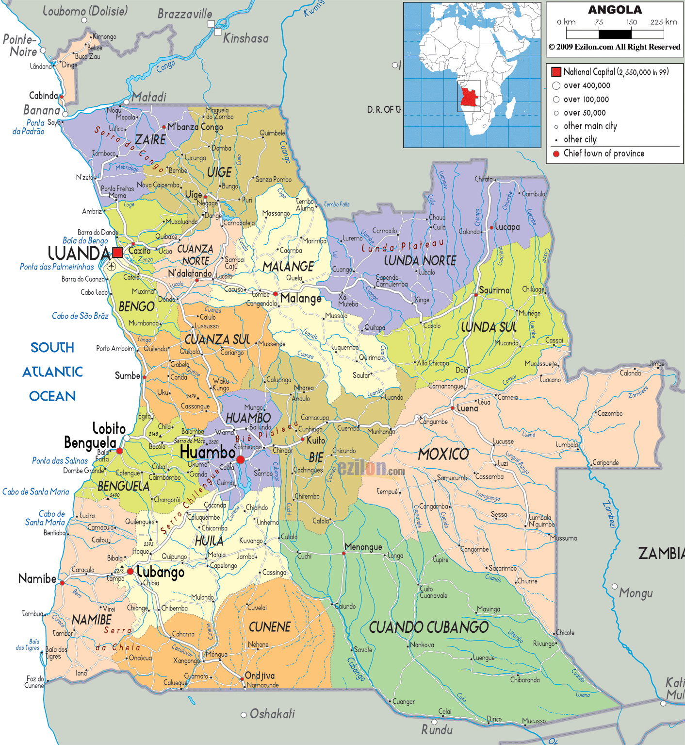 Large Political And Administrative Map Of Angola With Roads Cities And Airports 