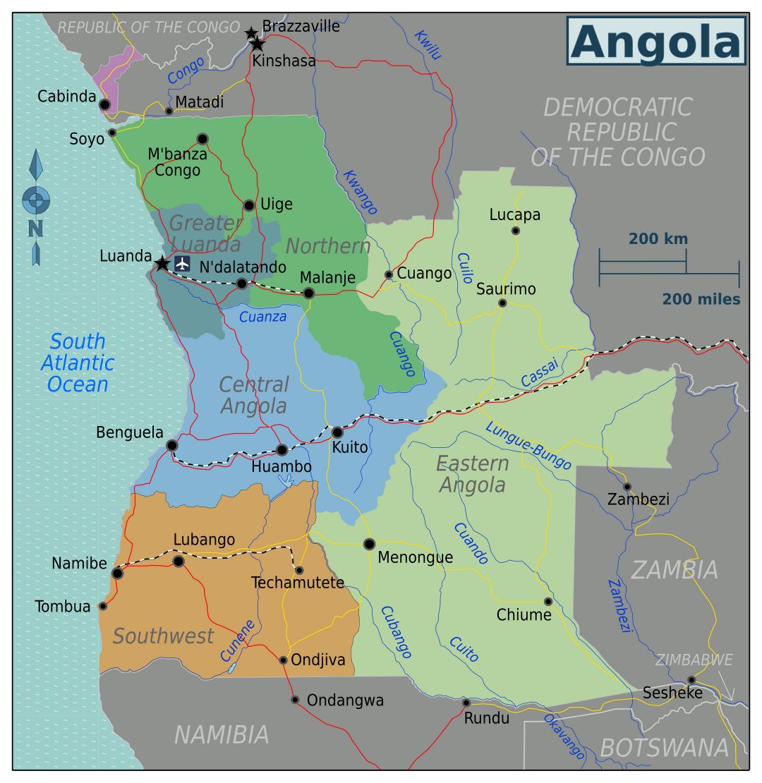 Large regions map of Angola | Angola | Africa | Mapsland | Maps of the