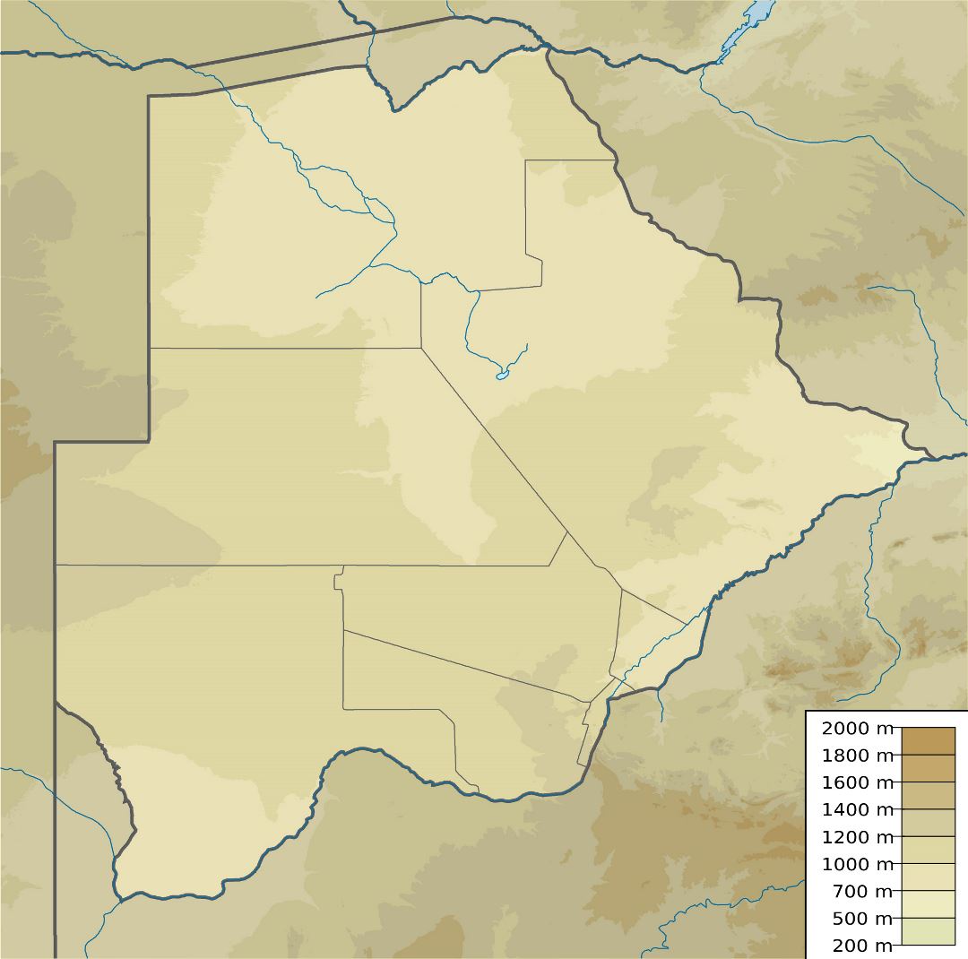 Large detailed physical map of Botswana
