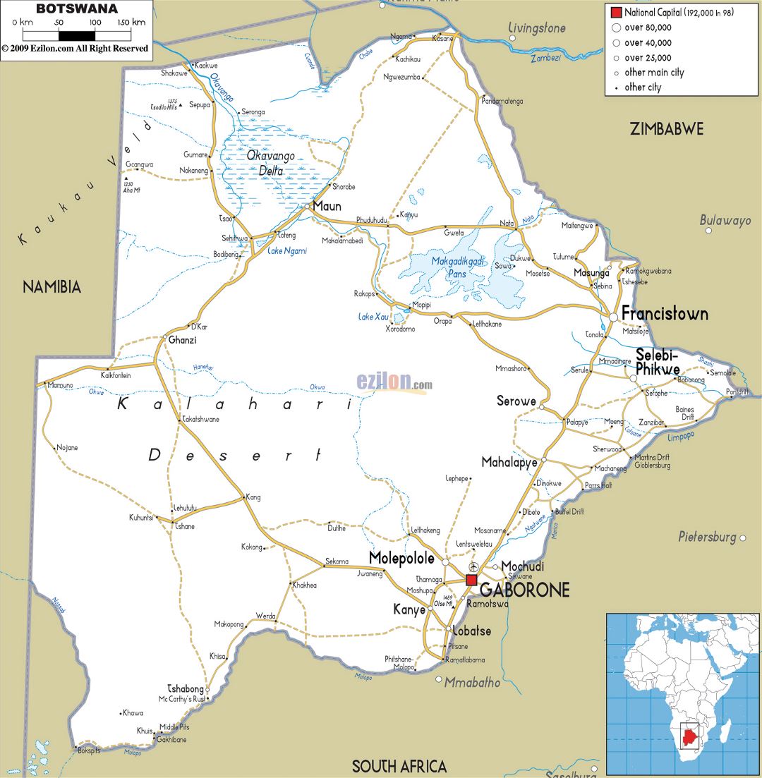 Large Road Map Of Botswana With Cities And Airports Botswana Africa 