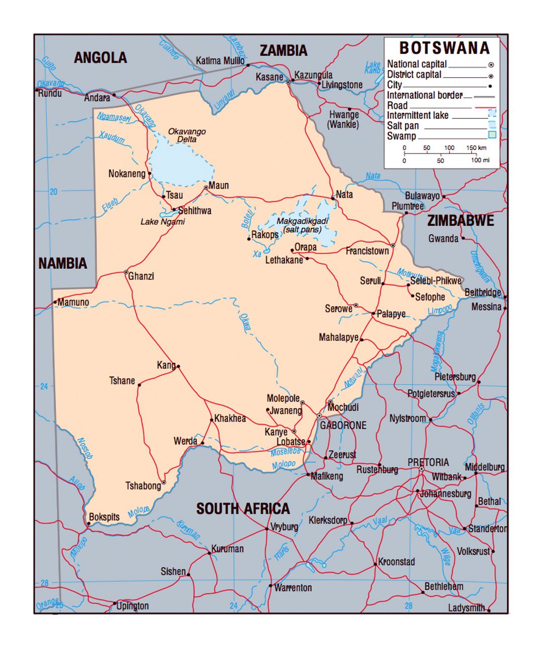 Political map of Botswana