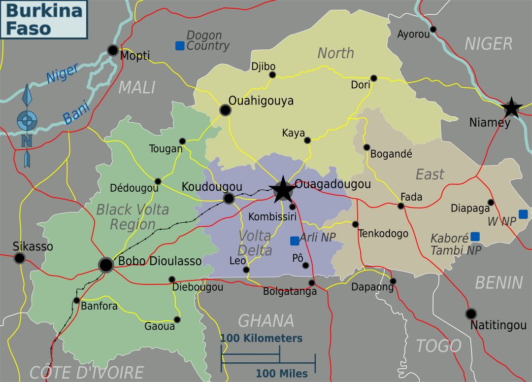Large regions map of Burkina Faso