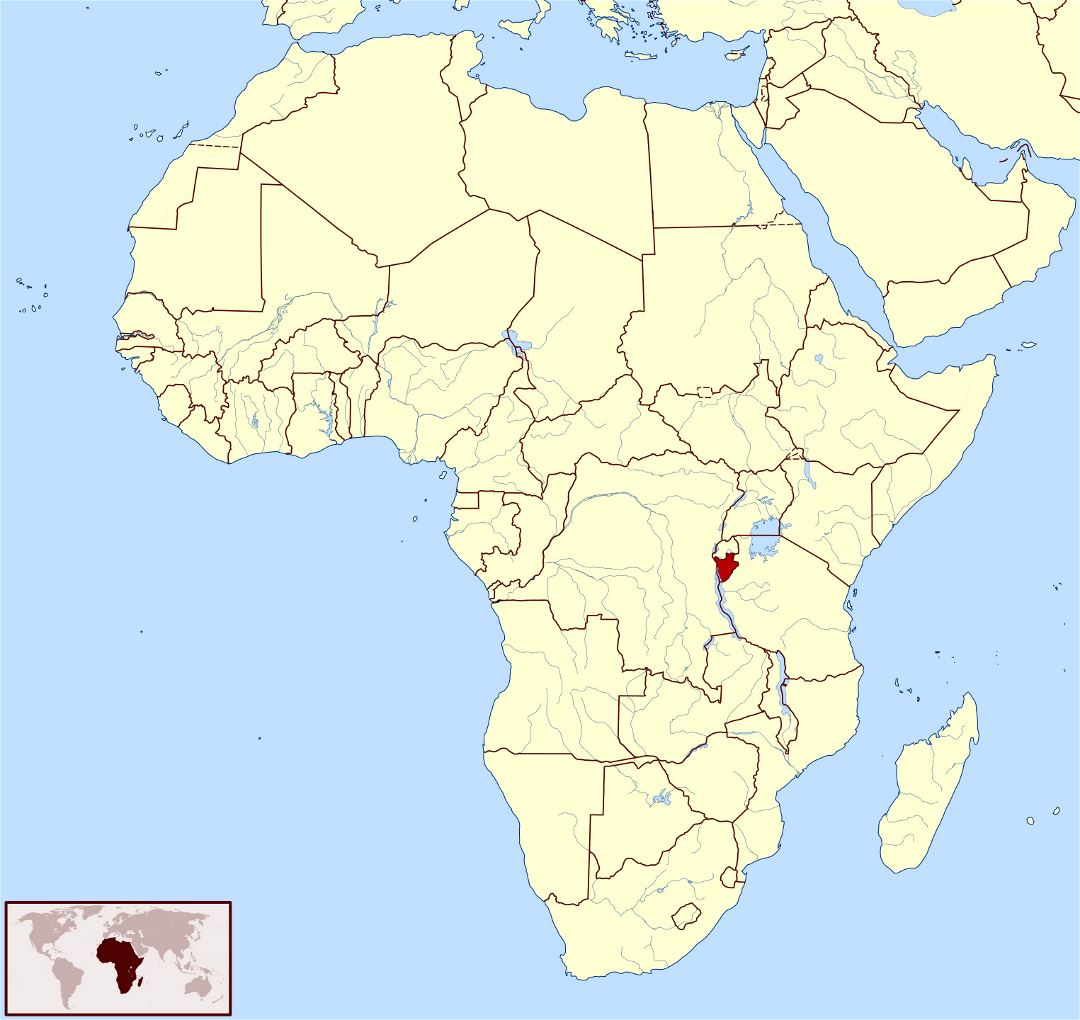 Large location map of Burundi in Africa