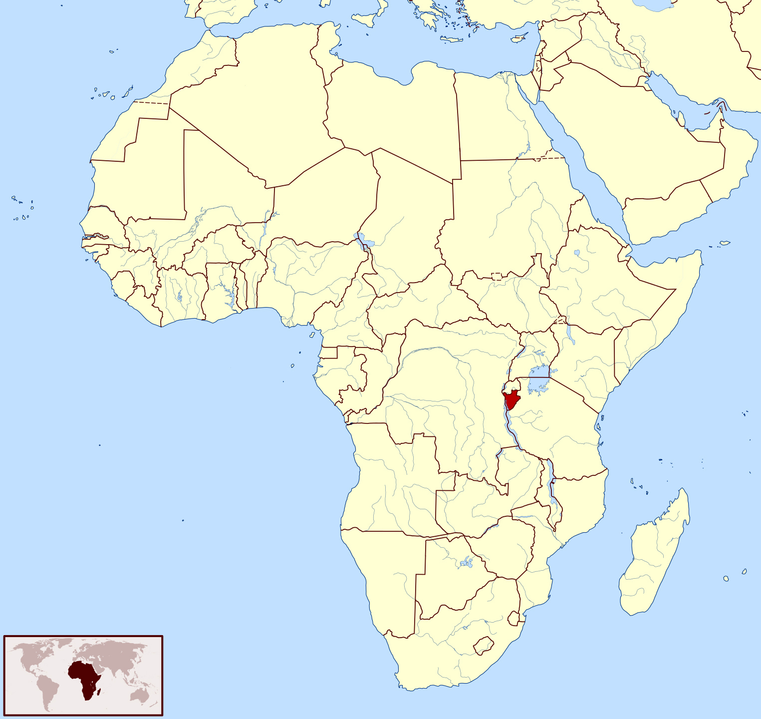 Where Is Burundi On A Map Of Africa Large location map of Burundi in Africa | Burundi | Africa 