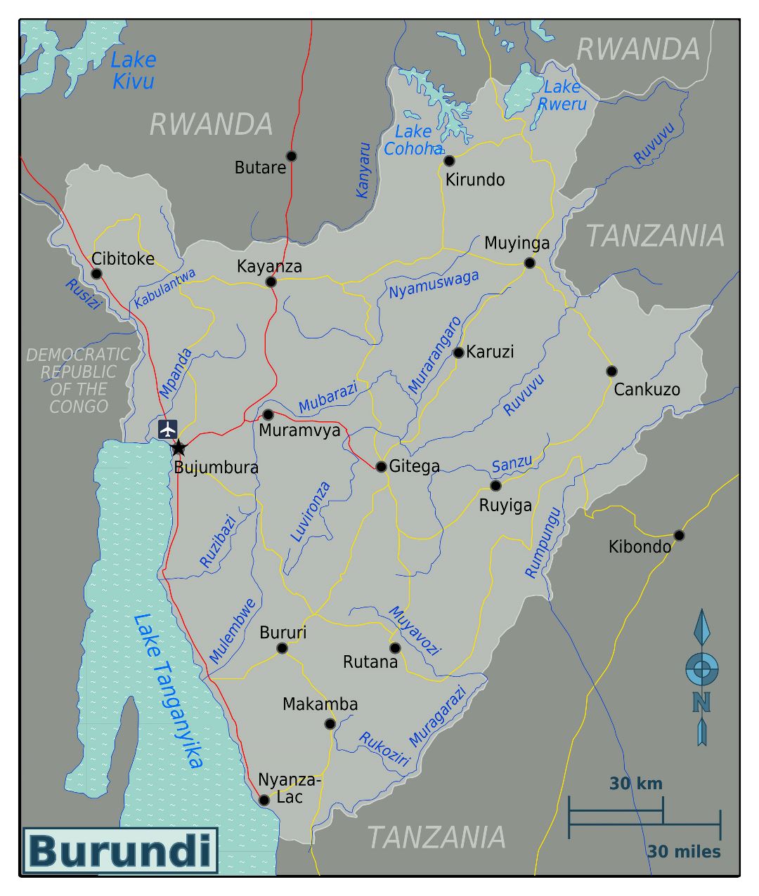 Large map of Burundi